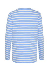 Lange mouw shirt in lichtblauw en witte verticale strepen, gemaakt van zachte katoen, met een ronde halslijn en een relaxte pasvorm.