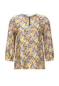 Multicolored blouse in soft fabric featuring a round neckline, three-quarter sleeves, and a subtle keyhole detail at the front.