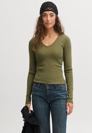 JJXX, JXFREYA V NECK TOP  - T-shirt à manches longues - burnt olive