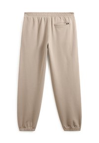 Beige sweatpants med elastisk talje, tætsiddende manchetter og en enkelt baglomme. Fremstillet af blødt stof med en glat tekstur.