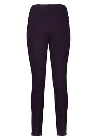 Schwarze, enganliegende Leggings mit glatter Textur, die einen hohen Taillenbund und vertikale Nahtdetails entlang der Seiten für mehr Definition aufweisen.