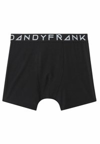 Boxer neri con una texture morbida e liscia. Presenta un elastico bianco a contrasto con il marchio "DANDYFRANK" in evidenza.