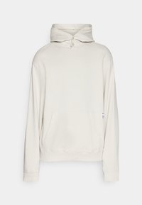 Felpa con cappuccio in tessuto beige chiaro, con tasca frontale, scollo con bottoni e polsini a coste su maniche e orlo.