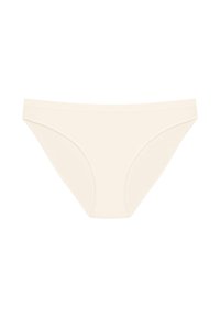 Beżowe bawełniane figi bikini o gładkiej, elastycznej strukturze, niskim kroju i minimalnych szwach. Idealne do codziennego użytku.