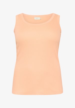 Perzikkleurige tanktop van soepel materiaal, met een ronde halslijn en mouwloos ontwerp, een getailleerd silhouet en zonder verdere patronen.
