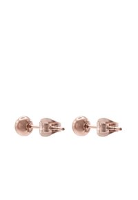 Rosagull øredobber med sfærisk design, med en jevn metallisk finish, og en sikker post bak for feste.