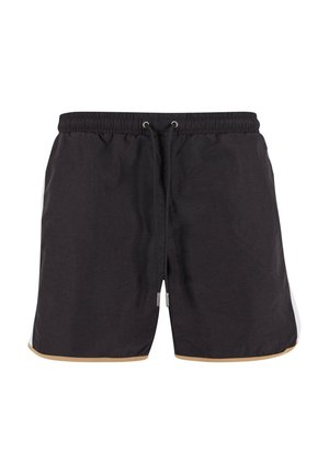 Sorte badetights med elastisk talje, snor lukning og gyldne detaljer i kanten. Letvægtsstof med sidepaneldetaljer.
