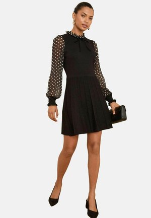 REGULAR FIT  - Strickkleid - black floral spot frill neck