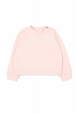 Jasnoróżowa bluza z długim rękawem, z prążkowanymi mankietami, zatrzaskiem na lewym ramieniu oraz delikatnym logo "Palm Angels" na piersi.