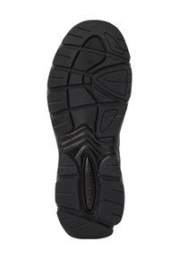 Melnas gumijas sporta apavu zole ar fakturētu saķeres rakstu, kurai ir dziļi protektori un izlieka forma stabilitātei un saķerei.