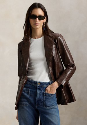 SINGLE-BREASTED LEATHER BLAZER - Bőrdzseki - mahogany