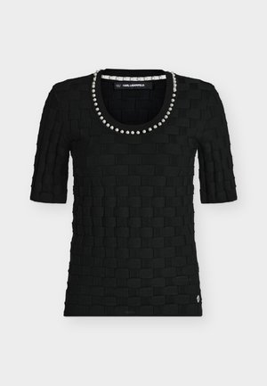 KARL LAGERFELD, PEARL DETAIL TOP - T-shirt basic - black