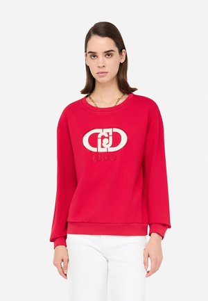 FELPA Rossa in cotone con collo a giro e maniche lunghe. Presenta un design con logo bianco al centro e polsini e orlo a costine.