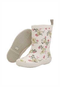 Bottes de pluie en caoutchouc florales blanches avec des motifs de koala vert et de fleurs roses. Semelle en caoutchouc texturée avec une languette pour un enfilage facile.