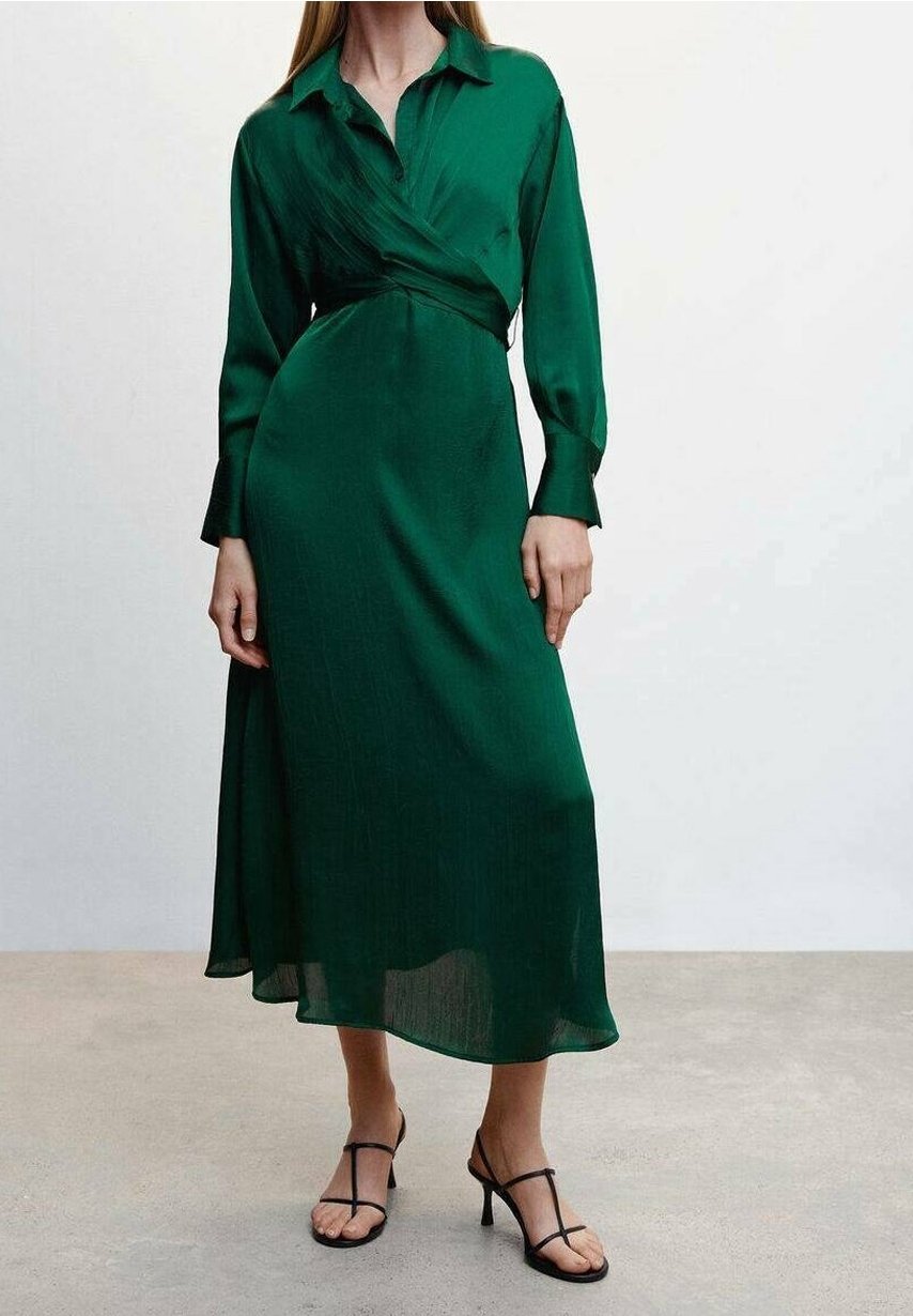 mango dark green dress Mango Satin Maxi Dress in Green