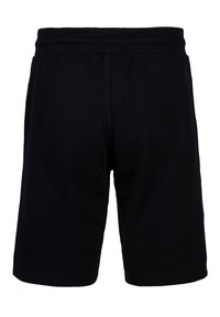 Schwarze sportliche Shorts aus weichem Baumwollmix, mit elastischem Bund und einem schlichten, knielangen Schnitt ohne sichtbare Taschen.