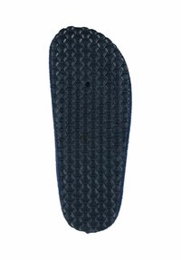 Insole with a navy blue upper layer and a textured black rubber bottom featuring a hexagonal pattern for grip and traction.