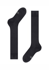 Chaussettes en coton bleu marine foncé avec une texture lisse, présentant un design classique, un poignet côtelé et un branding subtil sur les semelles.