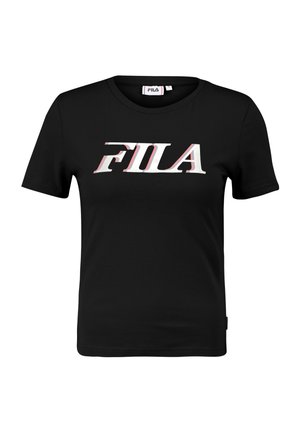 T-shirt nera a maniche corte realizzata in cotone, con il logo FILA bianco e rosso sul petto. Design classico con scollo a girocollo.