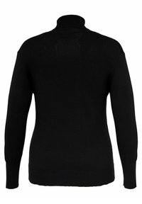 Črna turtleneck pulover iz mehke pletenine, z dolgimi rokavi in prileganjem silhuete, z rebrastimi manšetami in robom.