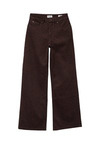 Breda jeans i mörkbrun denim med ett subtilt leopardmönster, med framfickor och knappstängning.