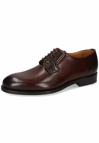 Braunes Lederschuh mit glatter Oberfläche, runder Zehenpartie und Schnürdesign. Verfügt über dezente Nähte und eine flache Sohle.