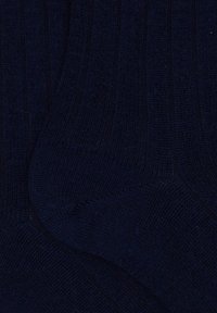 Navy blue ribbed socks featuring a knitted texture with a smooth finish and reinforced heel and toe for durability.
