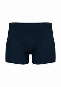 Boxer-bris bleu marine foncé en tissu texturé, avec une pochette de soutien et une taille plate sans coutures visibles.