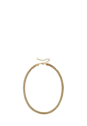 Collier chaîne multi-brins couleur or avec fermoir mousqueton et chaîne d’extension réglable.