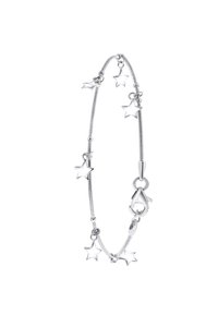 Bracelet en argent avec un design flexible, orné de multiples charms en forme d'étoile, d'une chaîne texturée et d'un fermoir à homard sécurisé.