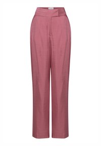 Roze, wijde broek met een gladde textuur, hoge taille en plooidetail aan de voorkant. Gemaakt van lichtgewicht materiaal, geschikt voor casual wear.