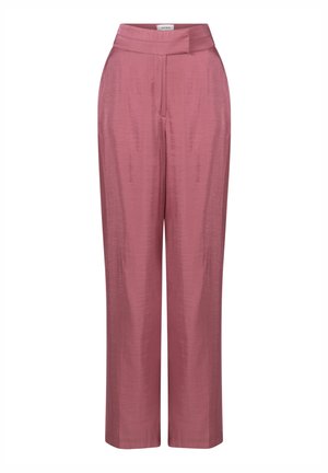 Roze, wijde broek met een gladde textuur, hoge taille en plooidetail aan de voorkant. Gemaakt van lichtgewicht materiaal, geschikt voor casual wear.