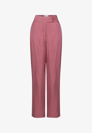 Roze, wijde broek met een gladde textuur, hoge taille en plooidetail aan de voorkant. Gemaakt van lichtgewicht materiaal, geschikt voor casual wear.