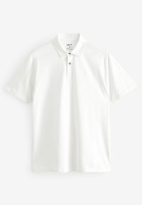 Weißes Poloshirt aus Baumwolle, mit klassischem Kragen, zwei-Knopf-Leiste, kurzen Ärmeln und dezentem Logo-Stick auf der Brust.