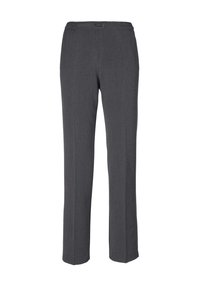 Grijze, rechte broek met een gladde textuur en een elastische tailleband. Tailored ontwerp met minimale naden voor een nette uitstraling.
