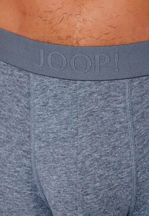 Gray cotton boxer briefs with a wide elastic waistband featuring raised lettering "JOOP!" and double-stitched seams for added durability.