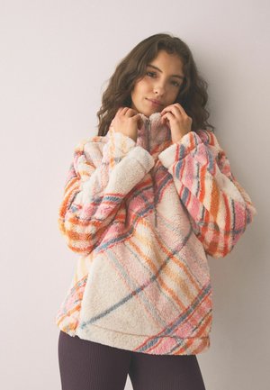 Fleecepullover - orange check