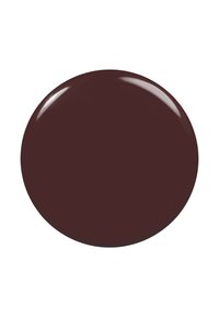 Vernis à ongles marron avec une finition brillante, texture lisse, forme ronde et une couleur profonde et riche rappelant le chocolat noir.