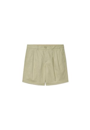 Beige, plissierte Shorts mit Fronttaschen, Gürtelschlaufen, Knopfverschluss und einem sauberen, schlichten Design.