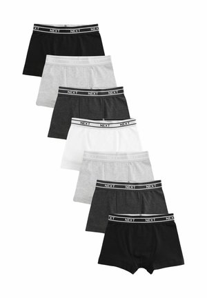 Čierne, šedé a biele boxerky s elastickou tkaninou a čiernym logom NEXT na pásku, usporiadané v sérii od tmavej po svetlú.