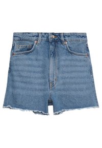 Jeansshorts i ljusblått med fransad nederkant, med knappstängning, femfickorsdesign och subtila sömnadsdetaljer.