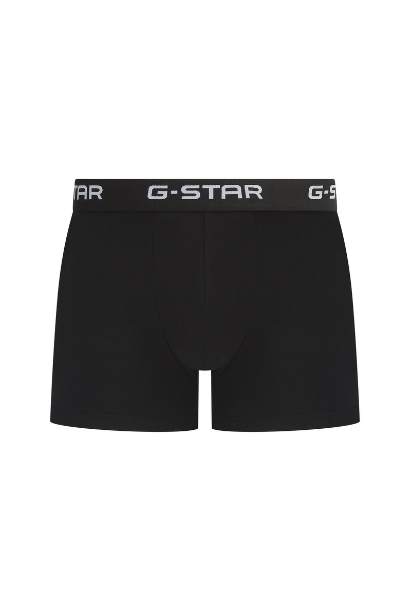 Schwarze G-Star Boxer-Shorts aus einem weichen, dehnbaren Stoff, mit einem Logo-gemusterten elastischen Bund und einer figurnahen Passform.