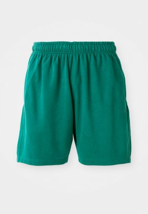 Bermudas verdes de algodão com um cós elástico, bolsos laterais e bainha cosida. Textura suave com um ajuste descontraído e casual.