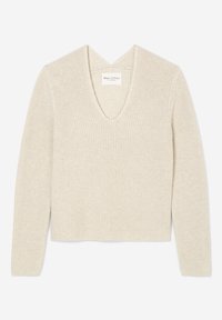 Pull en maille couleur crème avec manches longues et col en V de Marc O'Polo, présenté à plat sur fond blanc.