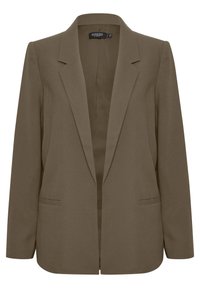 Olivově zelený blejzr s klopovým límcem, zapínáním na jeden knoflík a dvěma bočními kapsami. Má hladkou, strukturovanou látku.