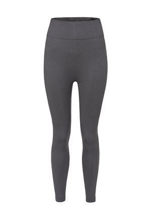 Leggings grigi realizzati in un tessuto elasticizzato e testurizzato. Vita alta, design aderente senza motivi o accenti visibili.