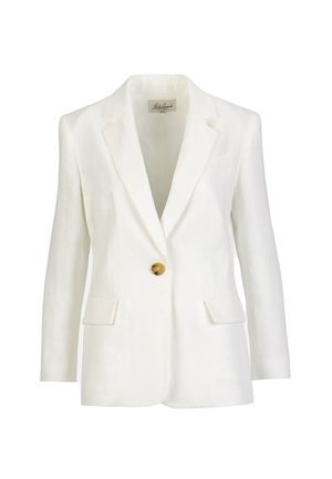 Blazer blanc à un bouton avec revers crantés, deux poches à rabat avant et une coupe ajustée, étiqueté "Loro Piana".