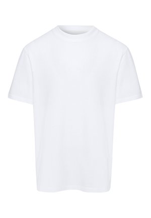 T-shirt blanc uni à manches courtes et col rond, présenté à plat sur un fond blanc.