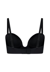 Reggiseno nero con ferretto, dal design morbido e leggermente imbottito, dotato di spalline regolabili e chiusura posteriore a gancio e occhiello.