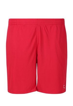 Røde herre sportsshorts med elastisk talje og lille hvidt logo nær kanten på højre ben.